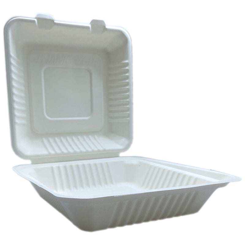 Dinner Clam Regular 9x9x3" (23x23x8cm) PFAS Free White - Sugarcane