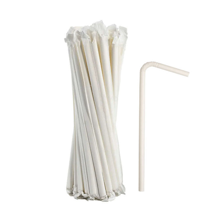 Paper Straws Flexi Bendy 6 x 200mm - White Wrapped