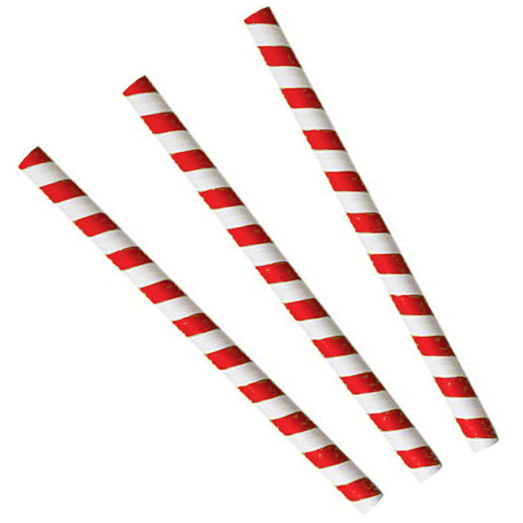 Paper Straws Jumbo 10 x 240mm - White/Red Swirl