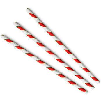 Paper Straws Regular 6 x 200mm - White/Red Swirl