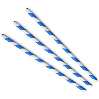 Paper Straws Regular 6 x 200mm - White/Blue Swirl