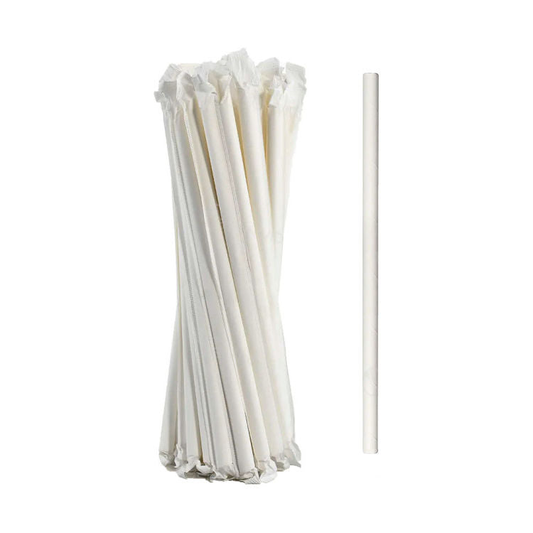 Paper Straws Regular 6 x 200mm - White Wrapped