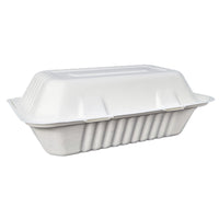 Snack Clam Large 9x6x3.5" (23x15x8cm) PFAS Free White - Sugarcane