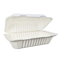 Snack Clam Large 9x6x3.5" (23x15x8cm) PFAS Free White - Sugarcane