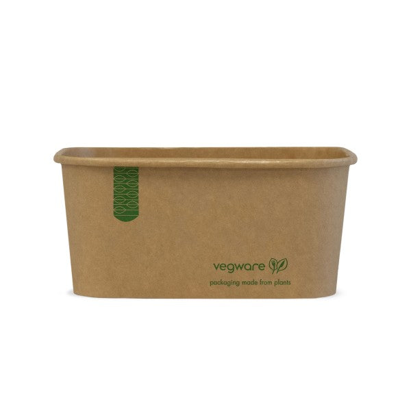 1000ml / 34oz Rectangular Paper Takeaway Container - Aqueous Lined - Kraft