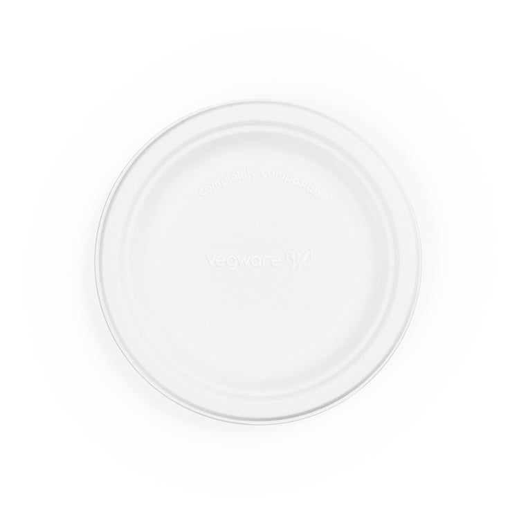 6 inch Round Bagasse Plate - PFAS Free - White