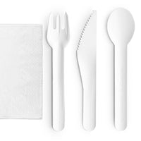 16cm Compostable Paper Cutlery Set - Knife, Fork, Spoon, Napkin